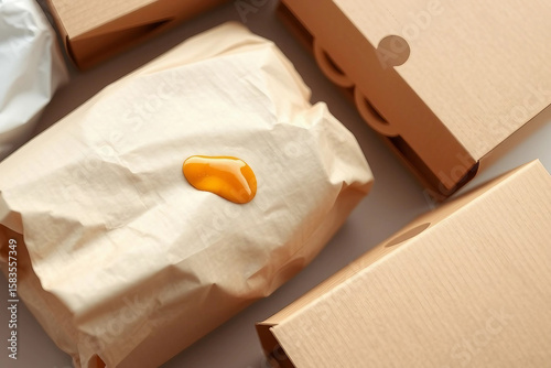 Fast food paper bag. PFAS in paper food packaging. Concept of toxic packaging containing PFAS