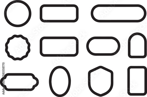 Geometric Shapes Collection Circle, Rectangle, Oval, Shield, Rounded Rectangle, Frames for Stickers