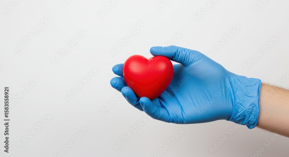 Gloved hand holding a red heart symbol Gloved hand holding a red heart symbol