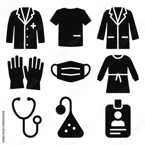 Medical Attire and Equipment Icons healthcare doctor