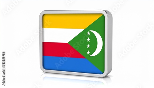 Free Download The Comoros flag—a four-stripe banner of yellow, white, red, and blue, anchored by a green triangle with a crescent and four stars—encapsulates the nation's island identity, cultural plurality, and sp - GFXLoad