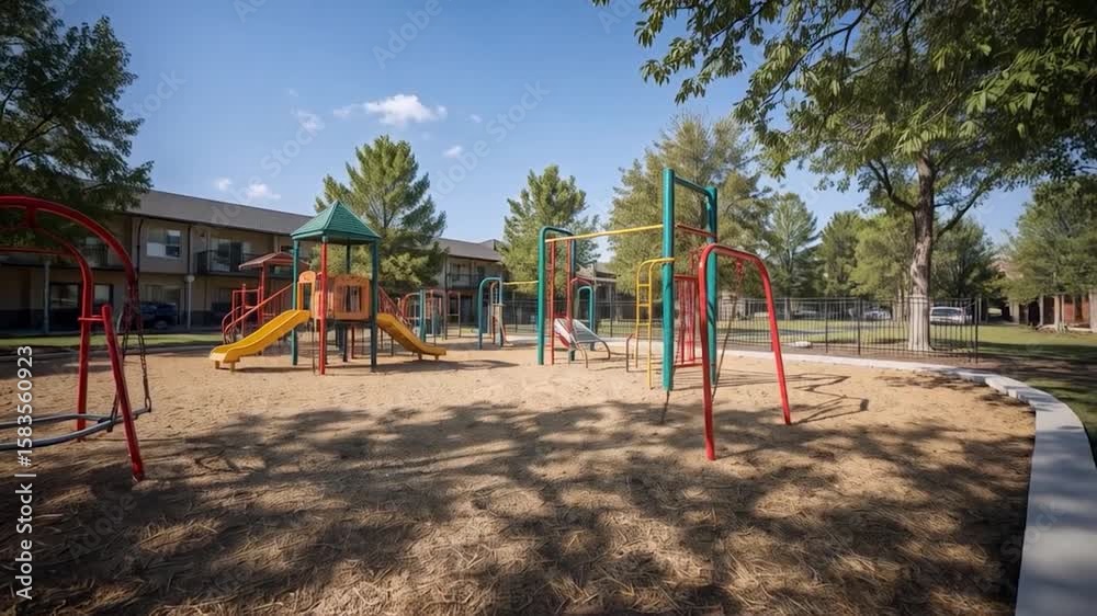Modern Inclusive Playground in Urban Park – Bright Colors, No People, Serene Daytime Shot
Modern Inclusive Playground in Urban Park – Bright Colors, No People, Serene Daytime Shot