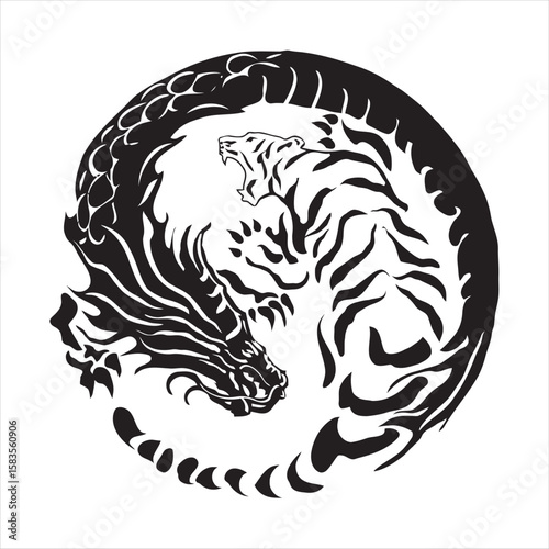 Dragon and Tiger Yin-Yang Illustration
