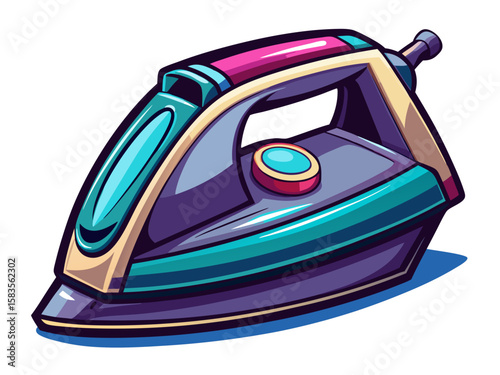 Realistic high-quality modern electric iron appliance for garment care, isolated on white background. Sleek design with smooth surface and ergonomic handle. Vector illustration