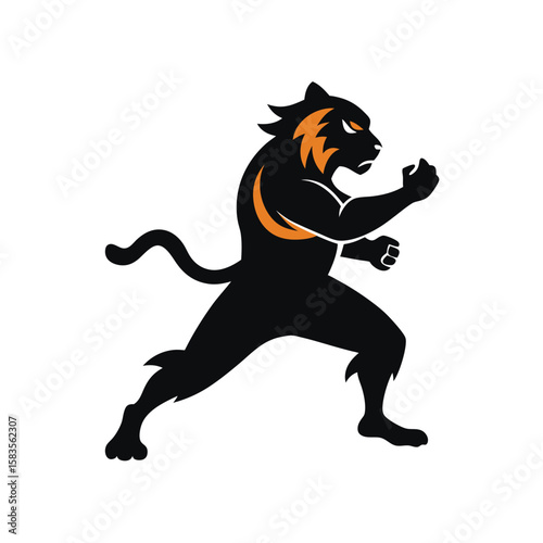 silhouette tiger pose with martial outfit