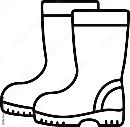 Pair of Rubber Boots Line Art Illustration
