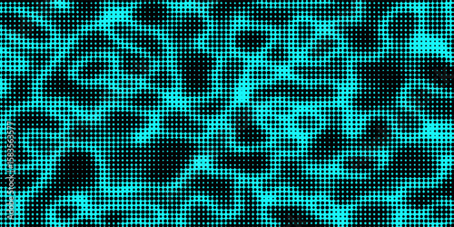 Electric neon waves filling the ether. Shimmering dots forming a pattern of smooth lines, bumps and depressions. Acid vector background for music album.