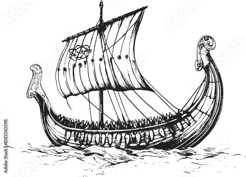 Viking ship sketch raster illustration