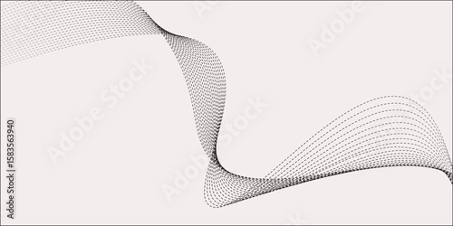 Flowing dots particles wave pattern 3D curve halftone black gradient curve shape isolated on white background. Vector in concept of technology, modern art type1