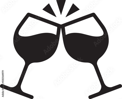 Two wine glasses toasting with liquid and celebratory sparks celebration
