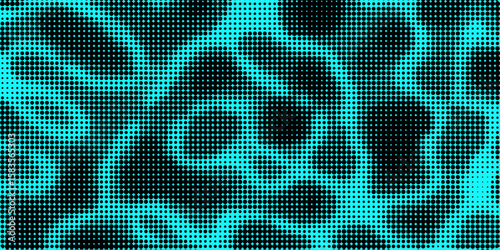 Electric neon waves filling the ether. Shimmering dots forming a pattern of smooth lines, bumps and depressions. Acid vector background for music album.