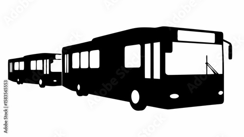 Silhouette of multiple buses lined up in a row, each depicted in a simple black and white design | editable eps vectors