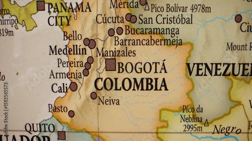 Colombia on a map, city of Bogota.
