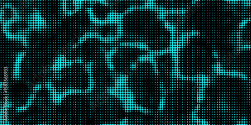 Electric neon waves filling the ether. Shimmering dots forming a pattern of smooth lines, bumps and depressions. Acid vector background for music album.