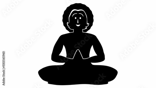 Silhouette of person in lotus position with hands in prayer pose and afro hairstyle on a white background | editable eps vectors