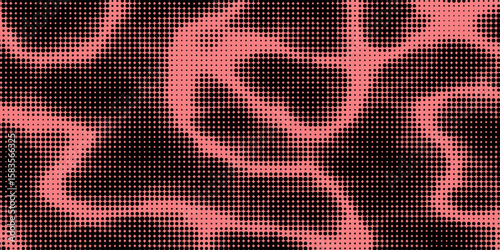 Electric neon waves filling the ether. Shimmering dots forming a pattern of smooth lines, bumps and depressions. Acid vector background for music album.