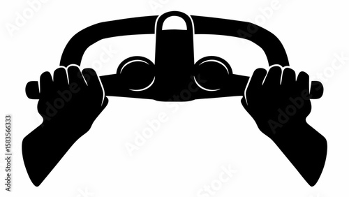Illustration of hands gripping handlebars of a vehicle in black and white simple design perspective view | editable eps vectors silhouette
