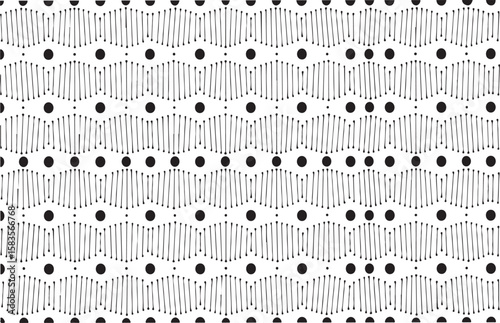 Abstract black and white seamless pattern with dots and vertical lines for various designs