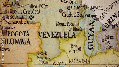 Map of Venezuela, troubled country in South America.