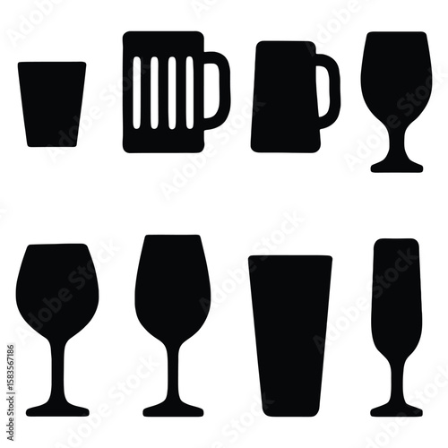 Various drinkware silhouettes glass beer mug
