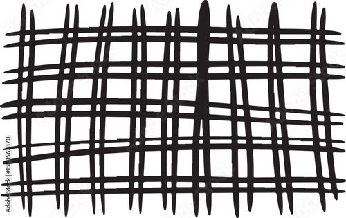 Abstract grungy hand drawn grid pattern in black and white on a clean background