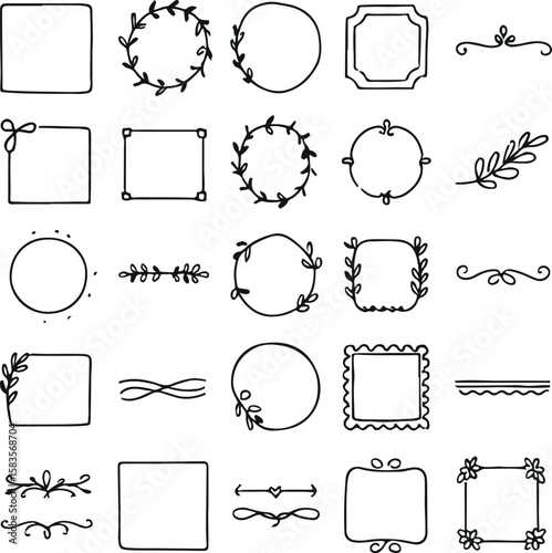 Black decorative hand drawn frames and borders