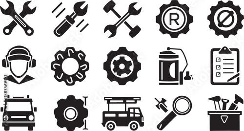 Wrench Gear Repair Tool Maintenance Service Mechanic Automotive Industry Engineering Construction Equipment Vector Illustration