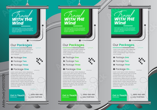 modern and Unique Corporate Roll Up Banner design A versatile signage standee template designed for multiple uses featuring three unique and professional color options