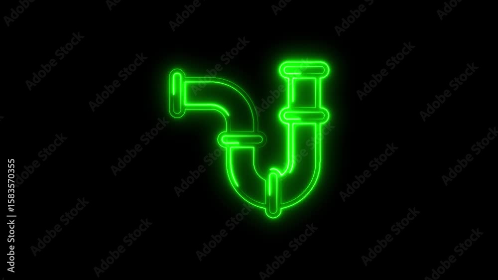 Animated green neon plumbing pipe symbol on black background loopable