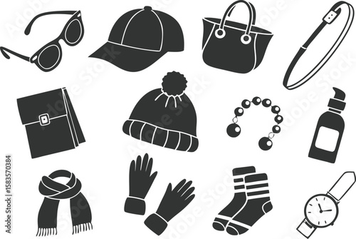 Stylish Accessories and Apparel Icons Set