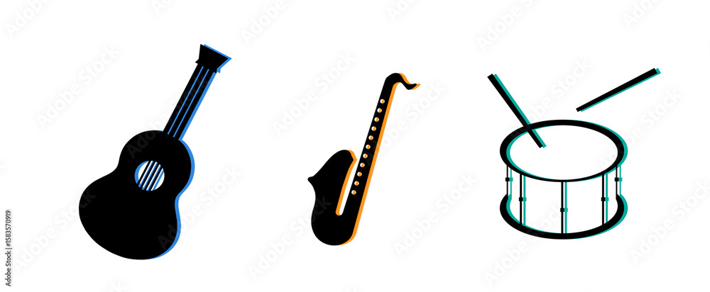 Obraz premium A dynamic collection of music instrument illustrations. Designed in silhouette, these vector graphics are ideal for music festival poster