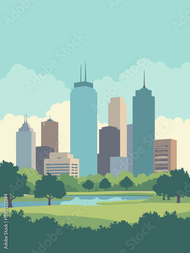 Plano, Texas – corporate skyline and parks with modern architecture, clean and structured colors