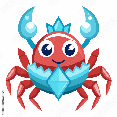 Red Fish and Blue Crab Cartoon Characters with Fun Sea Monster Style