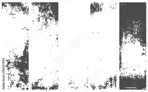 Set of Four Rectangular Mirrors with Distressed Frames isolated on white png transparent background.Textured Gray Surface