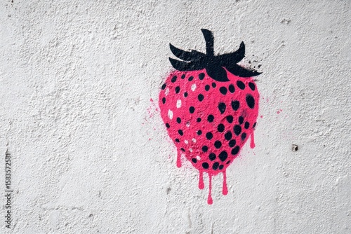 Pink strawberry stencil on white wall