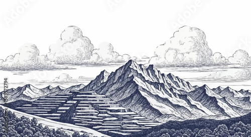 Mountainous porcelain decoration design (dark grey)