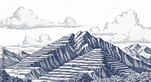 Mountainous porcelain decoration design (dark blue)