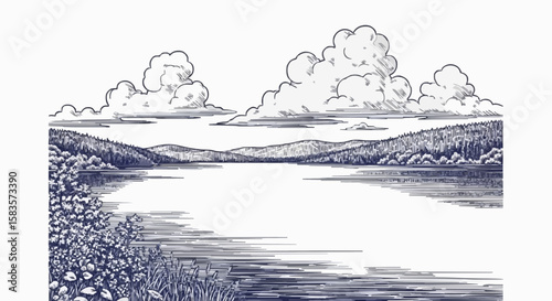 Lake porcelain decoration design (dark blue)