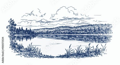 Lake porcelain decoration design (dark blue)