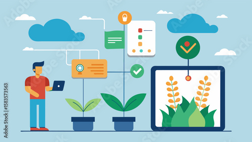 An AIpowered system that generates personalized recommendations for crop selection planting schedule and fertilization based on yield analysis.. Vector illustration