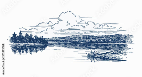 River porcelain decoration design (dark blue)