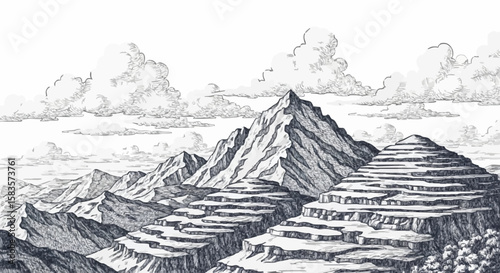 Mountainous porcelain decoration design (dark grey)