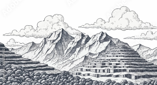 Mountainous porcelain decoration design (dark grey)