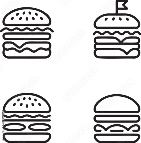 Set of Burger Outline vector illustration isolated On Transparent Background
