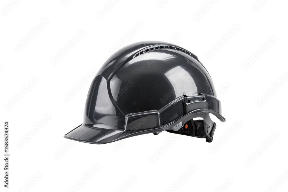Naklejka premium Black safety helmet for construction workers isolated on transparent background