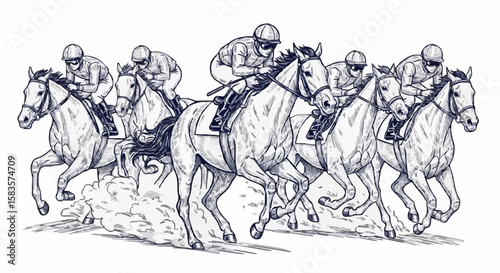 Horse racing porcelain decoration design (dark blue)