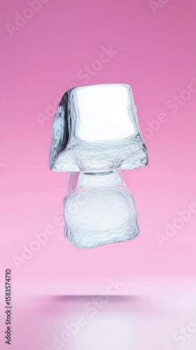 Floating ice cubes against pink background: dynamic suspended symmetry and reflection