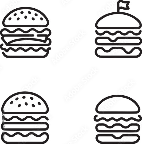 Set of Burger Outline vector illustration isolated On Transparent Background