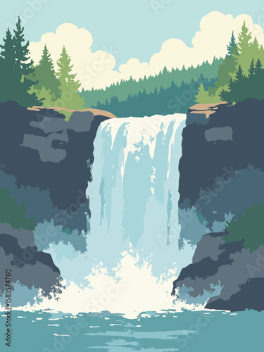 Sioux Falls, South Dakota – Big Sioux River tumbling over falls in white foam, slate gray ledges, and forest green banks