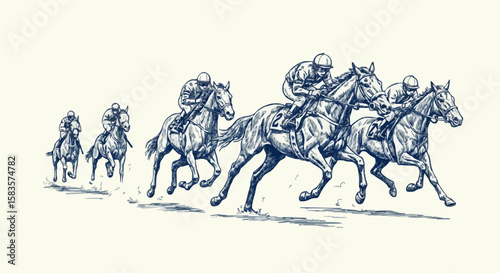 Horse racing porcelain decoration design (dark green)